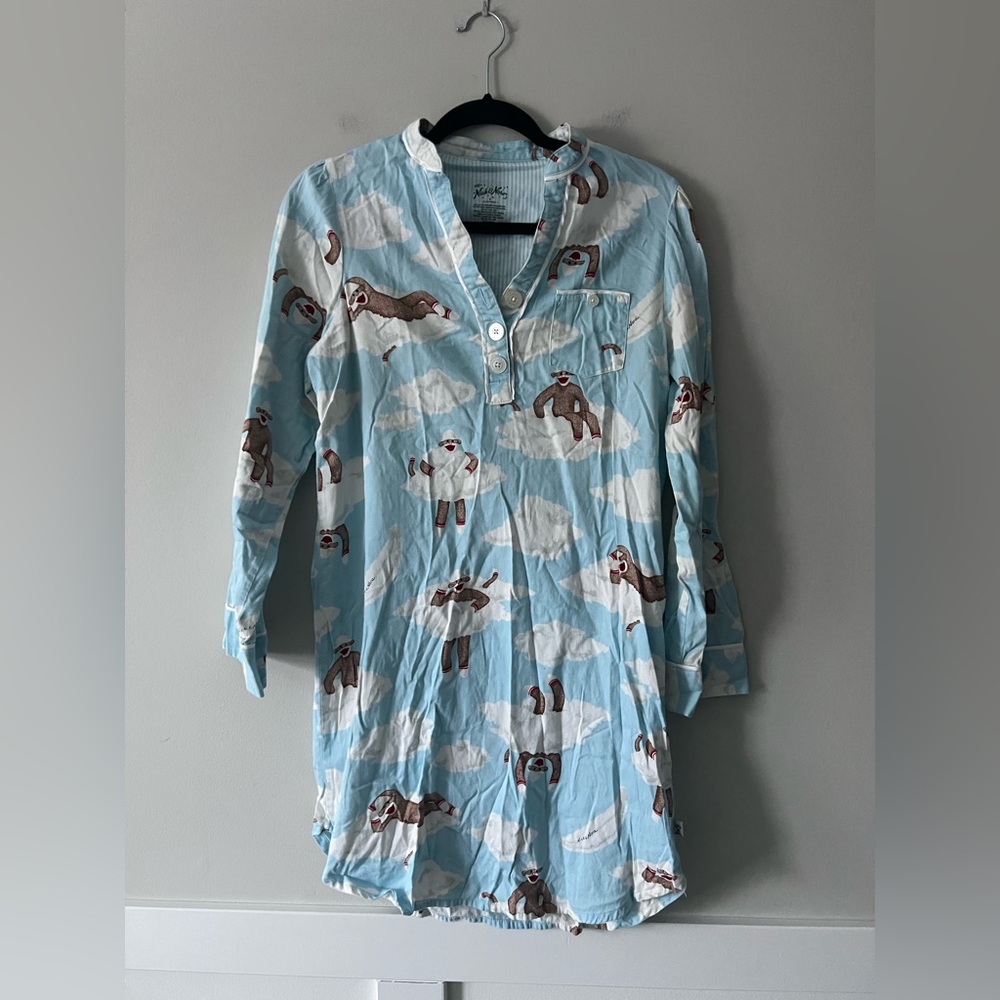 Nick & Nora Sock Monkey Cloud Print Sleep Shirt Nightgown Size Small